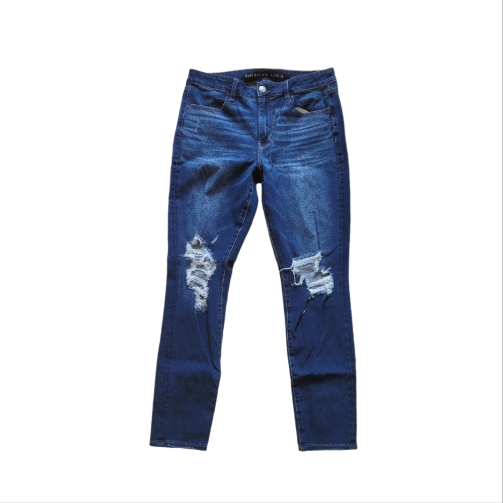 AMERICAN EAGLE 360 Ne(x)t Level Stretch Dark Wash Distressed High-Rise Jeans